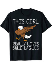 Cool Eagle For Girls Boy Girl Dabbing Bald Flying Animal T-Shirt 180G 100% Cotton Printed Round Neck Short-Sleeve T-Shirt, Gifts for Men Dad Husband Grandpa, S-XXXL, Black