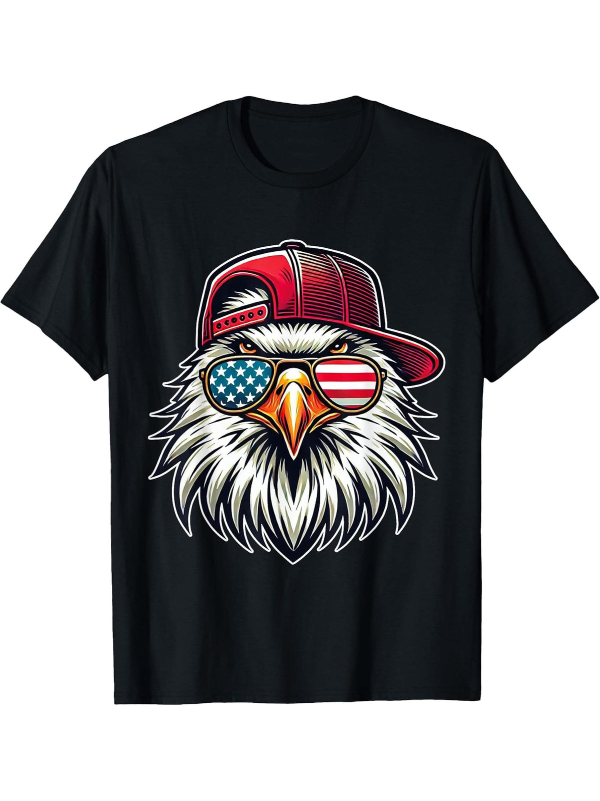 America US Flag Cool Bald Eagle USA T-Shirt 180G 100% Cotton Printed Round Neck Short-Sleeve T-Shirt, Gifts for Men Dad Husband Grandpa, S-XXXL, Black
