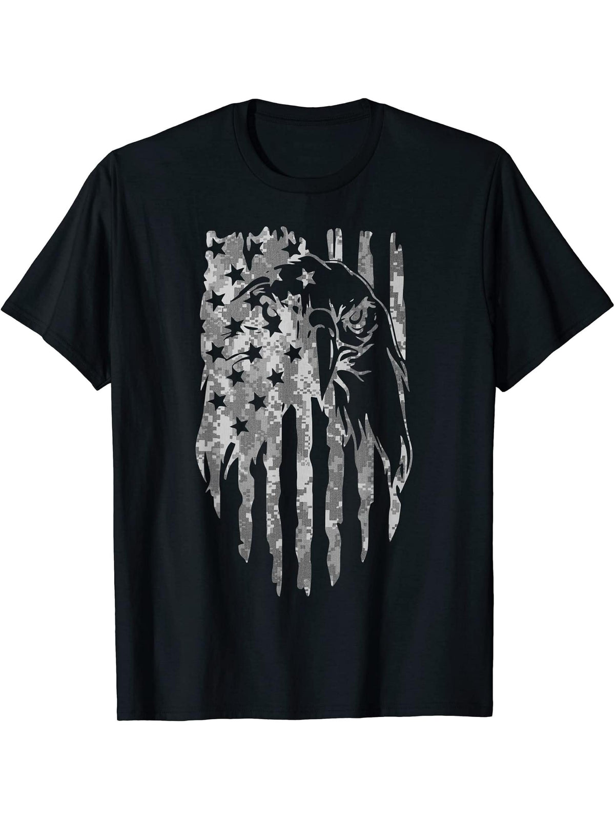 Desert Camo American Flag Bald Eagle Tactical Camouflage USA T-Shirt 180G 100% Cotton Printed Round Neck Short-Sleeve T-Shirt, Gifts for Men Dad Husband Grandpa, S-XXXL, Black