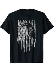 Desert Camo American Flag Bald Eagle Tactical Camouflage USA T-Shirt 180G 100% Cotton Printed Round Neck Short-Sleeve T-Shirt, Gifts for Men Dad Husband Grandpa, S-XXXL, Black