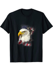 Bald Eagle American USA Flag T-Shirt 180G 100% Cotton Printed Round Neck Short-Sleeve T-Shirt, Gifts for Men Dad Husband Grandpa, S-XXXL, Black