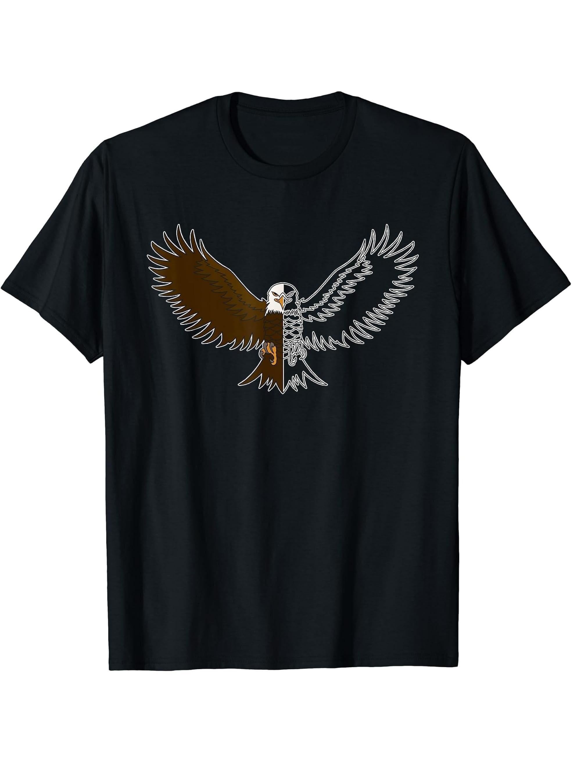 Bald Eagle American National Symbol Animal Patriotic Freedom T-Shirt 180G 100% Cotton Printed Round Neck Short-Sleeve T-Shirt, Gifts for Men Dad Husband Grandpa, S-XXXL, Black