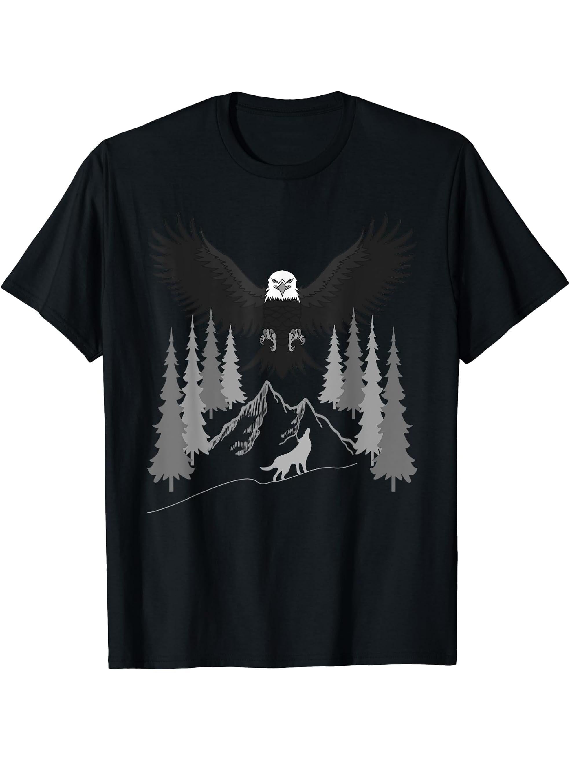 Bald Eagle American National Symbol Animal Patriotic Freedom T-Shirt 180G 100% Cotton Printed Round Neck Short-Sleeve T-Shirt, Gifts for Men Dad Husband Grandpa, S-XXXL, Black