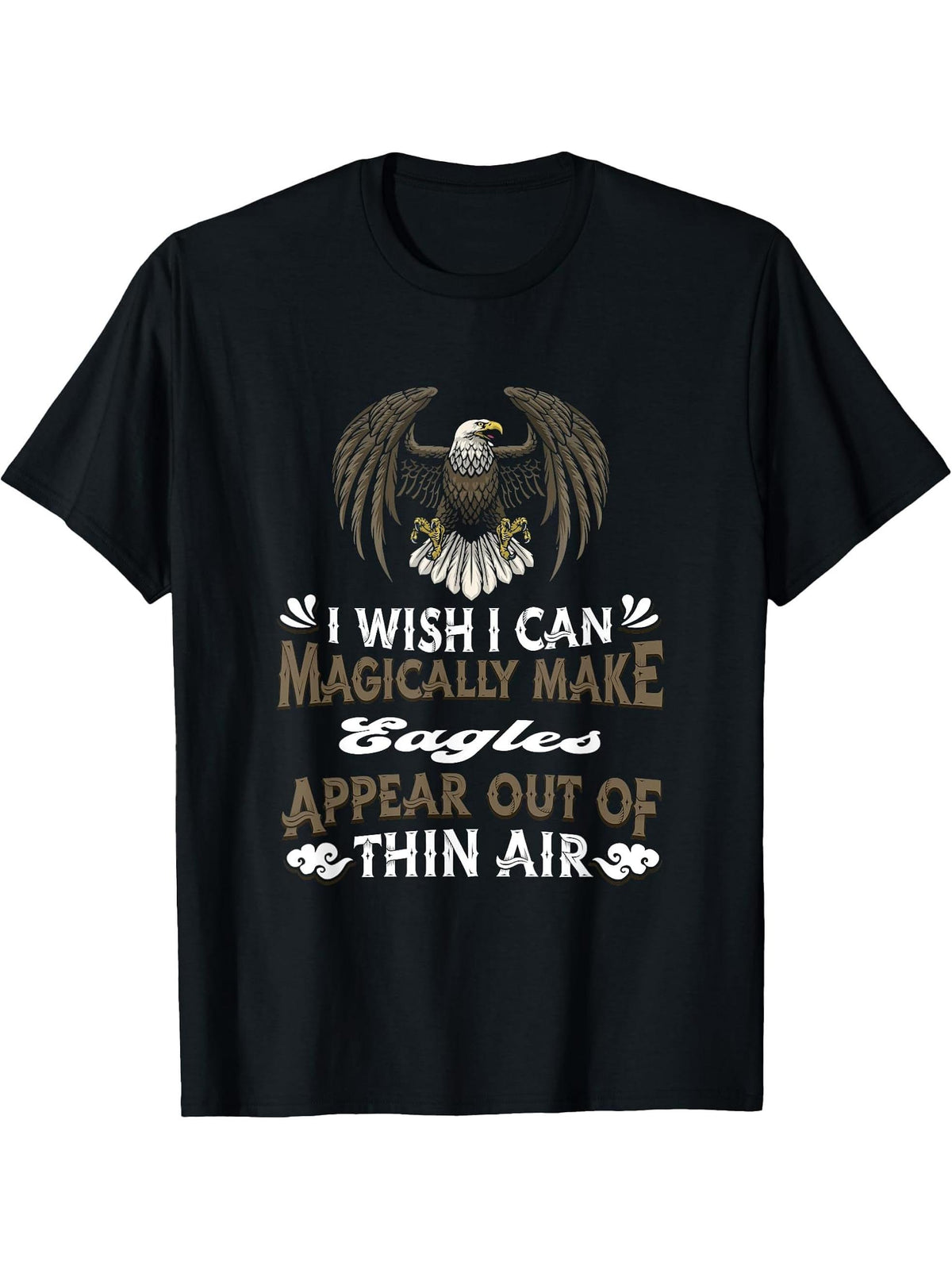 Flying Magical Bald Eagle - Magician Silhouette Eagle Head T-Shirt 180G 100% Cotton Printed Round Neck Short-Sleeve T-Shirt, Gifts for Men Dad Husband Grandpa, S-XXXL, Black
