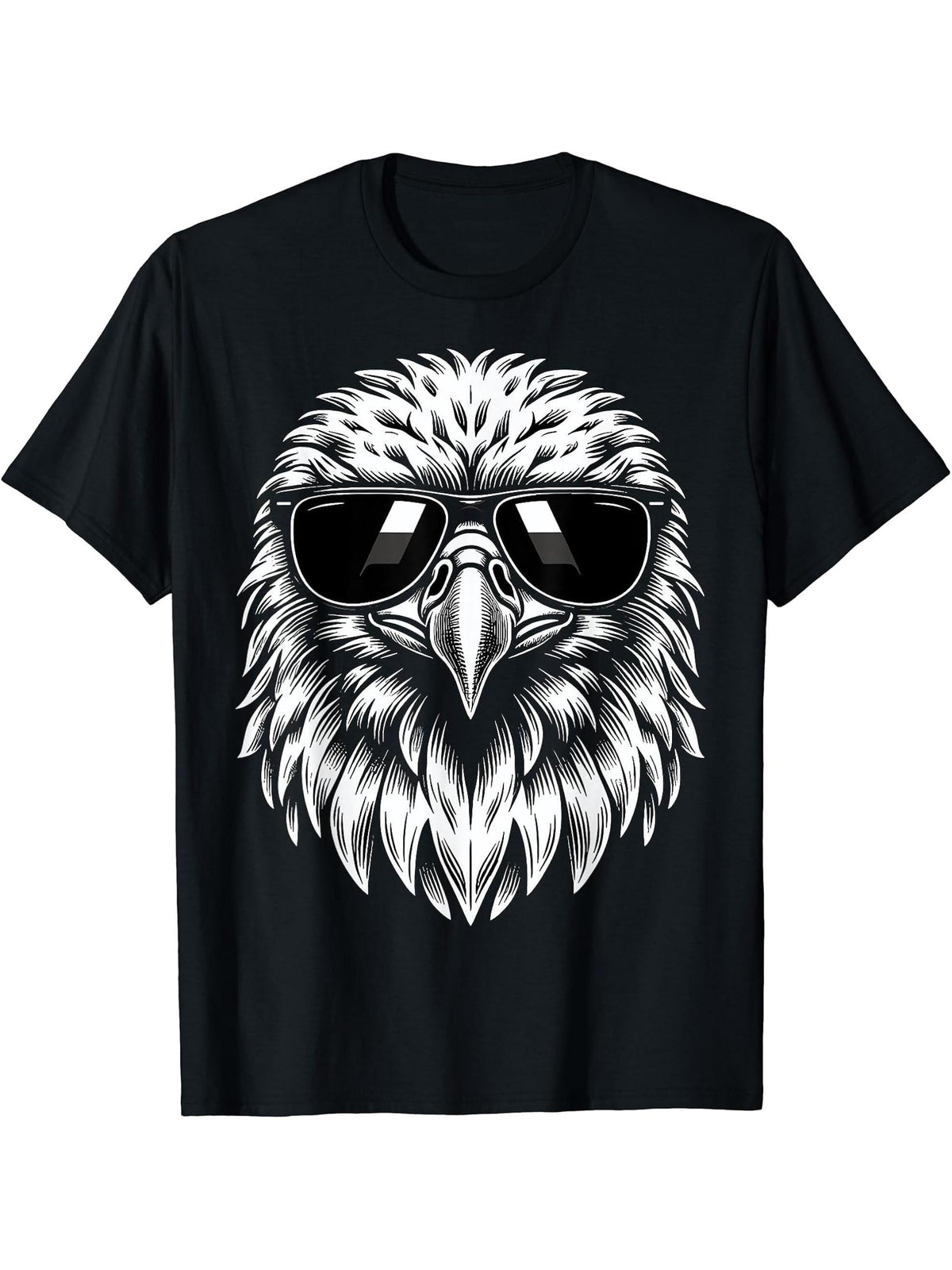 American Bald Eagle with Sunglasses T-Shirt 180G 100% Cotton Printed Round Neck Short-Sleeve T-Shirt, Gifts for Men Dad Husband Grandpa, S-XXXL, Black