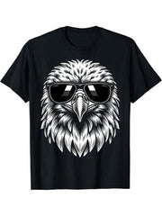 American Bald Eagle with Sunglasses T-Shirt 180G 100% Cotton Printed Round Neck Short-Sleeve T-Shirt, Gifts for Men Dad Husband Grandpa, S-XXXL, Black