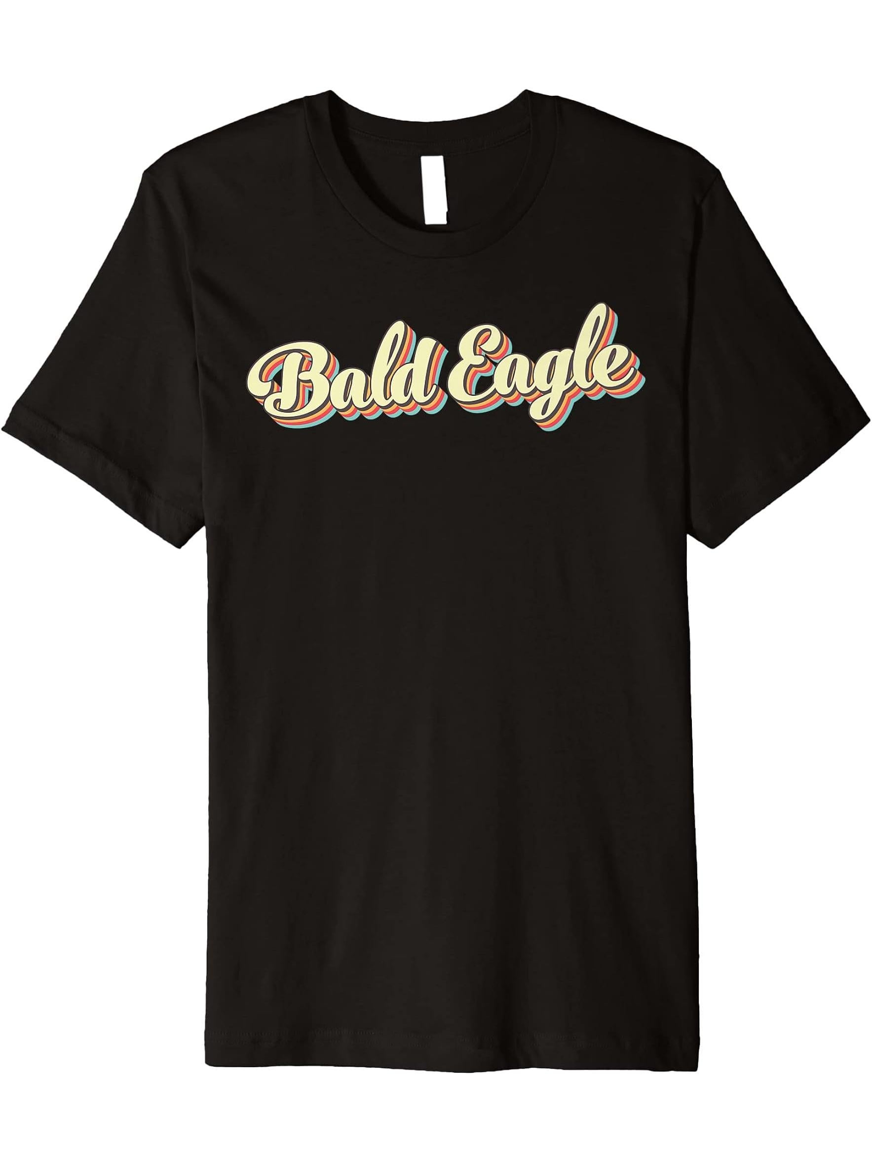 Bald Eagle TShirt Retro Art Baseball Font Vintage Premium T-Shirt 180G 100% Cotton Printed Round Neck Short-Sleeve T-Shirt, Gifts for Men Dad Husband Grandpa, S-XXXL, Black