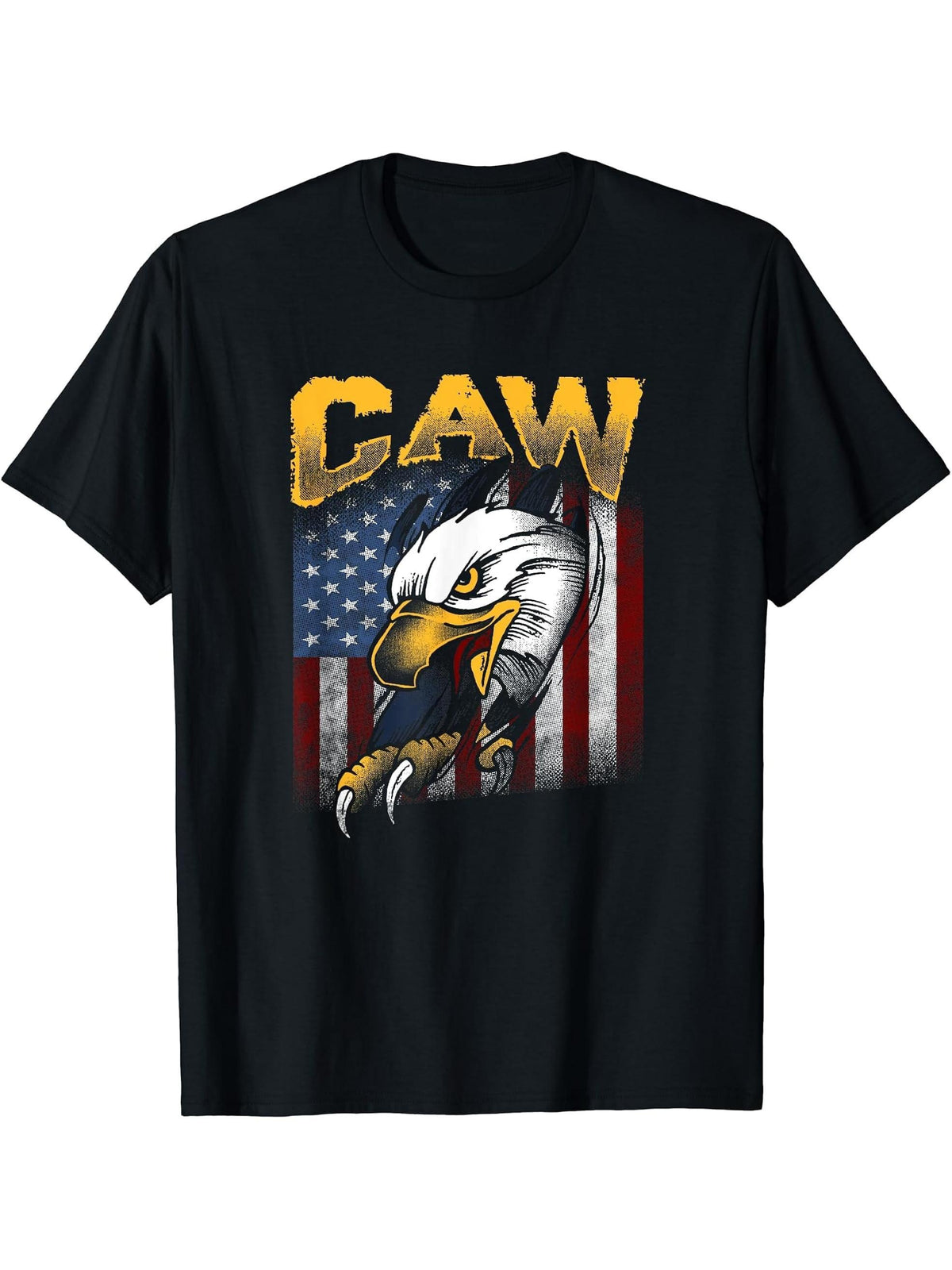 Caw! American Bald Eagle, July Fourth Patriot T-Shirt 180G 100% Cotton Printed Round Neck Short-Sleeve T-Shirt, Gifts for Men Dad Husband Grandpa, S-XXXL, Black