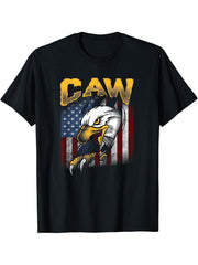 Caw! American Bald Eagle, July Fourth Patriot T-Shirt 180G 100% Cotton Printed Round Neck Short-Sleeve T-Shirt, Gifts for Men Dad Husband Grandpa, S-XXXL, Black