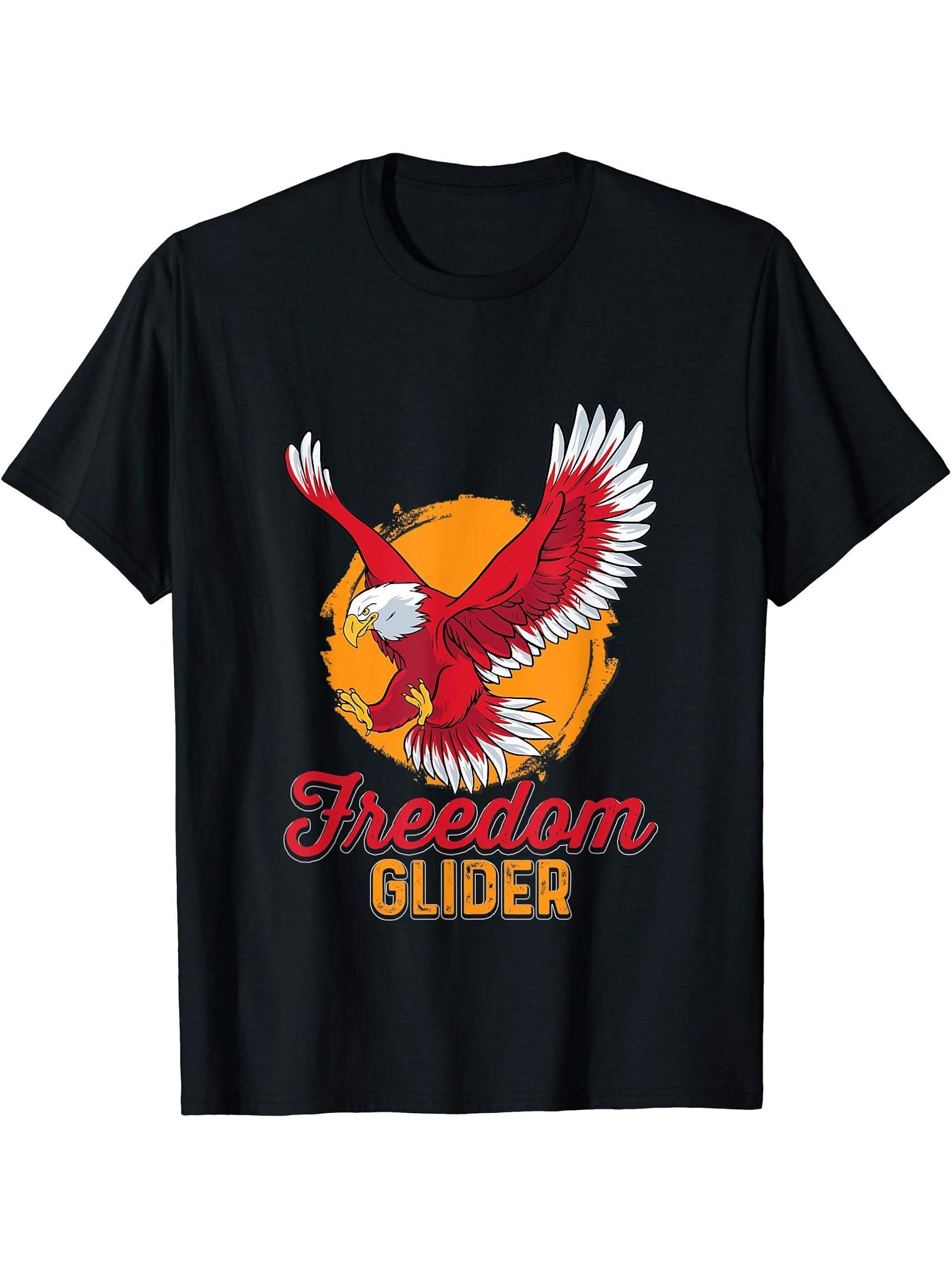 Freedom Glider Funny Bald Eagle Nickname Illustration Outfit T-Shirt 180G 100% Cotton Printed Round Neck Short-Sleeve T-Shirt, Gifts for Men Dad Husband Grandpa, S-XXXL, Black