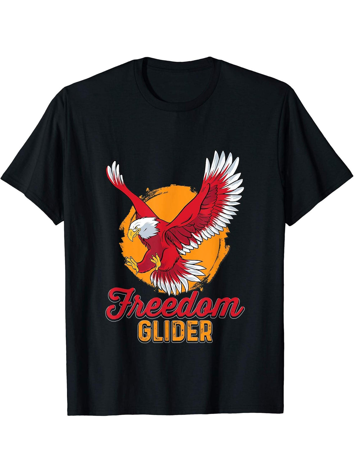 Freedom Glider Funny Bald Eagle Nickname Illustration Outfit T-Shirt 180G 100% Cotton Printed Round Neck Short-Sleeve T-Shirt, Gifts for Men Dad Husband Grandpa, S-XXXL, Black