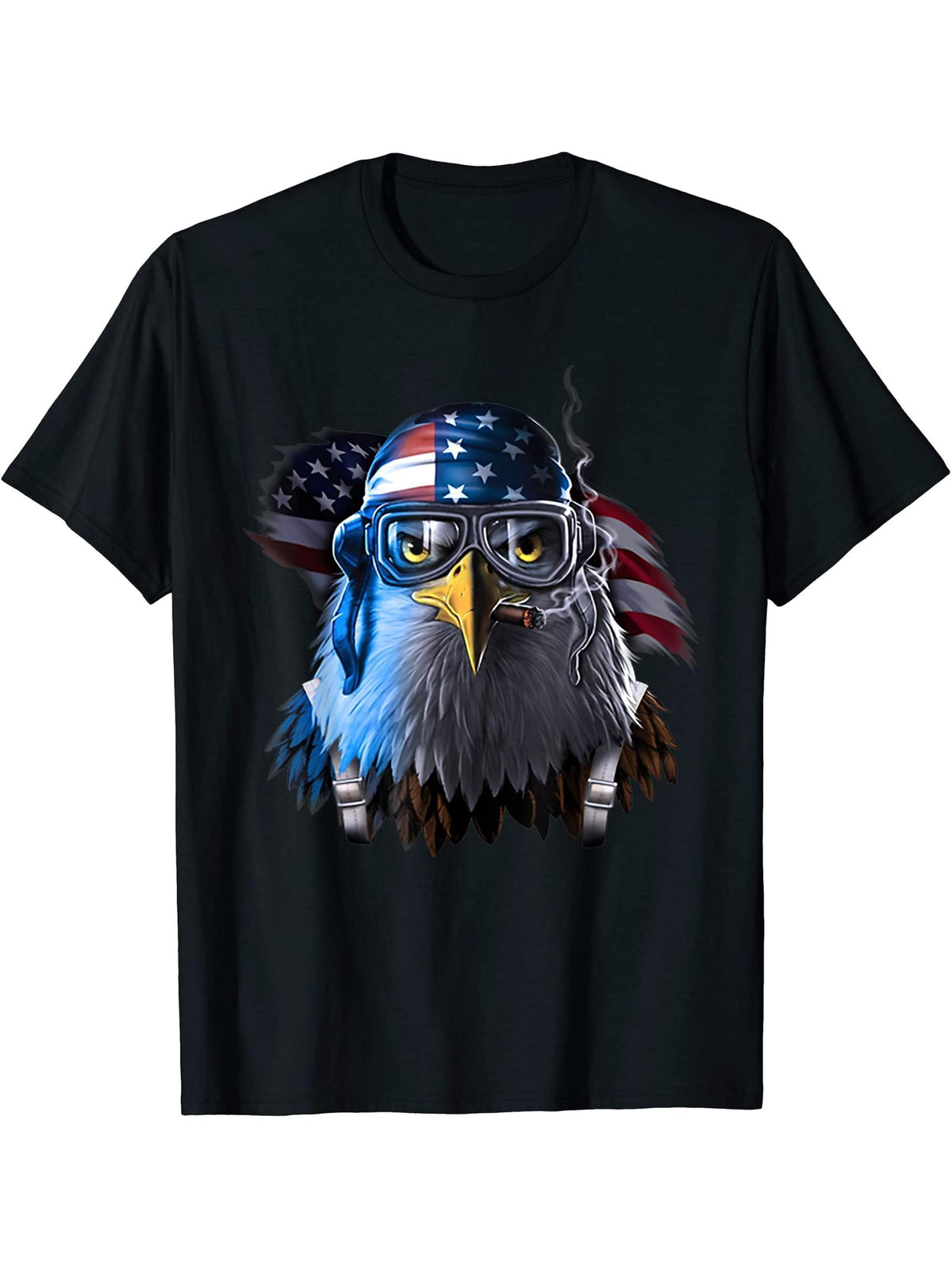 Bald Eagle American Flag 4th Of July Independence Day T-Shirt 180G 100% Cotton Printed Round Neck Short-Sleeve T-Shirt, Gifts for Men Dad Husband Grandpa, S-XXXL, Black