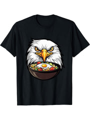 Bald Eagle Eating Bibimbap T-Shirt 180G 100% Cotton Printed Round Neck Short-Sleeve T-Shirt, Gifts for Men Dad Husband Grandpa, S-XXXL, Black