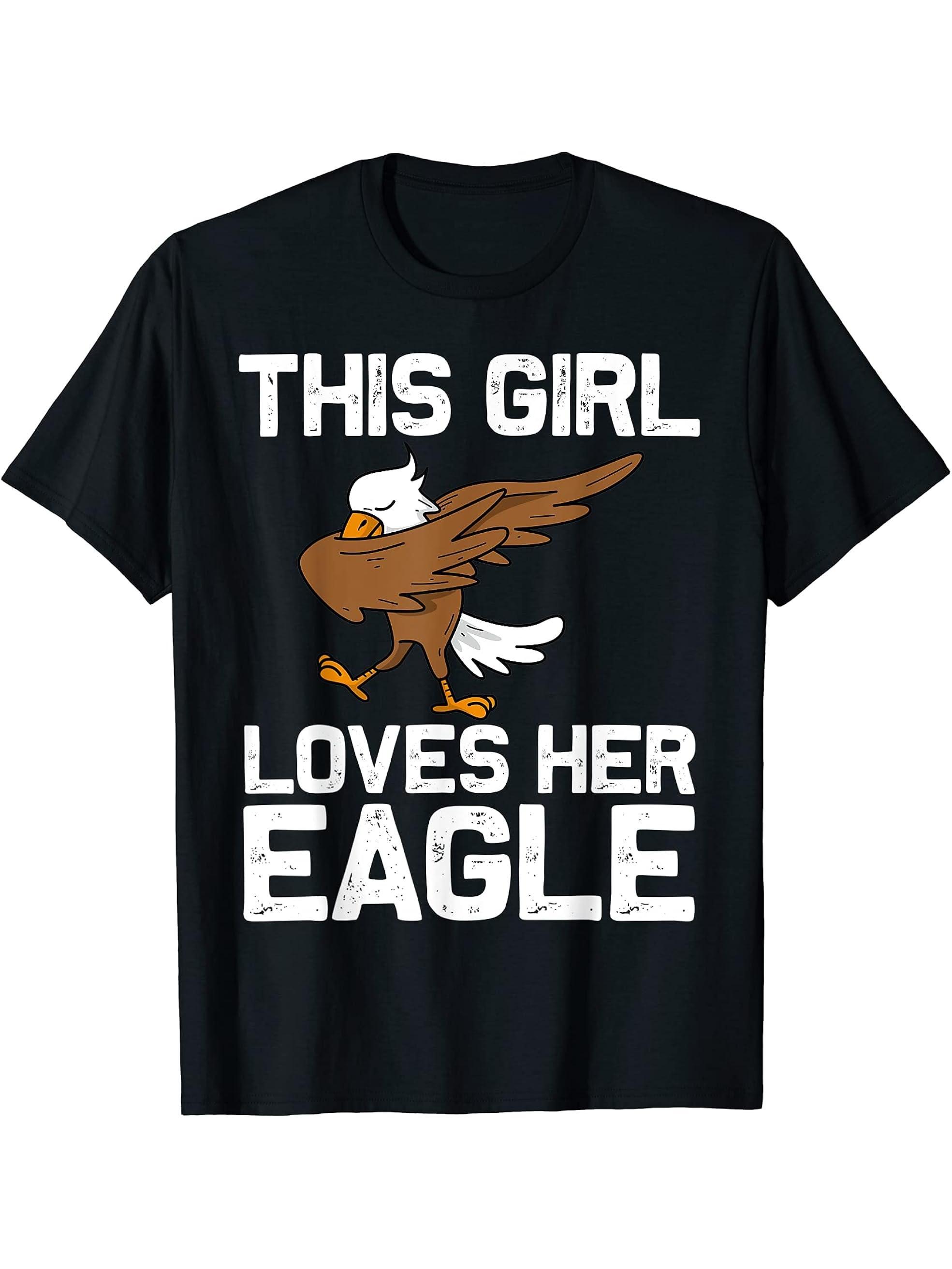 Cool Eagle For Girls Boy Girl Dabbing Bald Flying Animal T-Shirt 180G 100% Cotton Printed Round Neck Short-Sleeve T-Shirt, Gifts for Men Dad Husband Grandpa, S-XXXL, Black