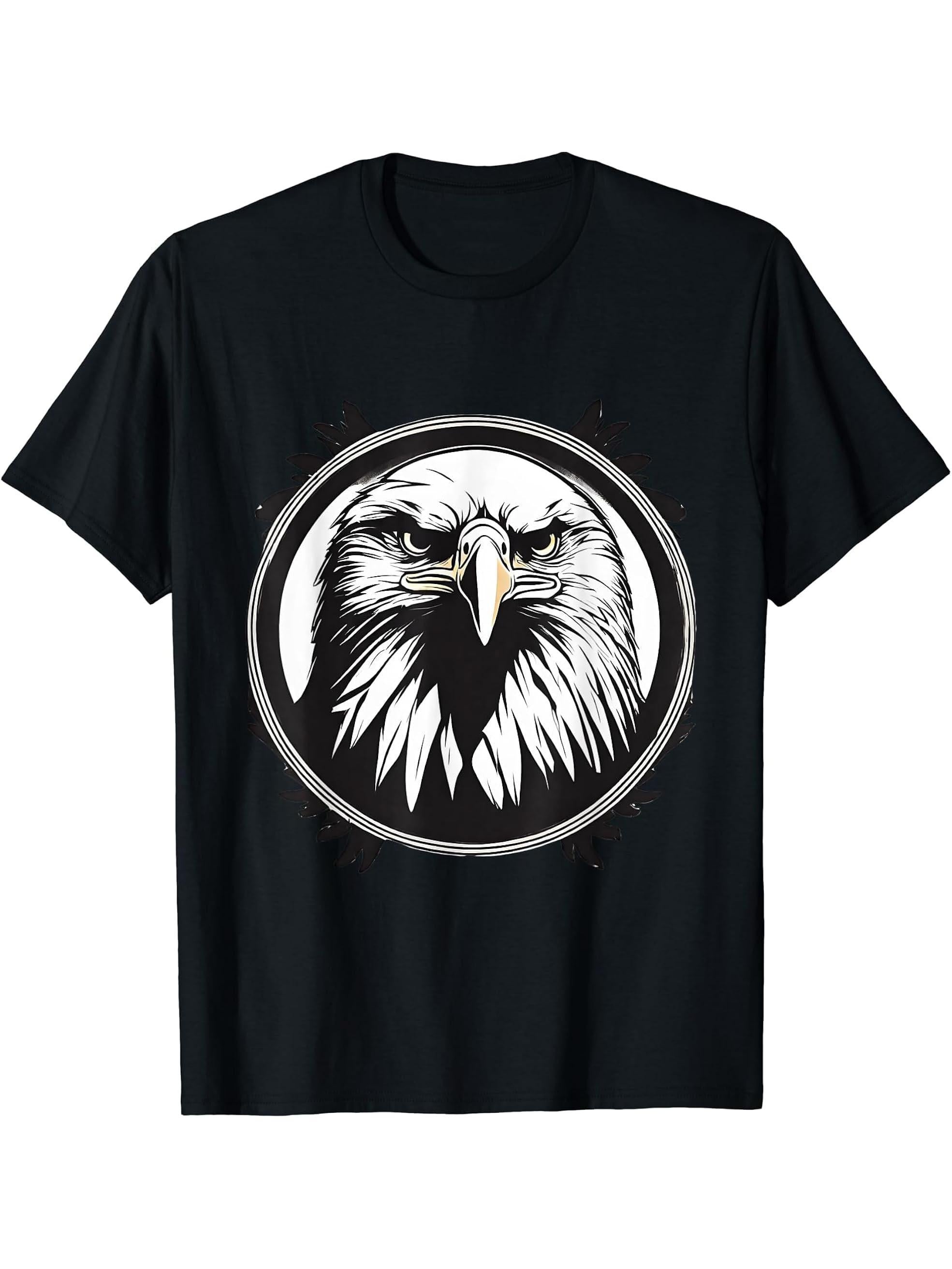 American Bald Eagle - Freedom Peace Love T-Shirt 180G 100% Cotton Printed Round Neck Short-Sleeve T-Shirt, Gifts for Men Dad Husband Grandpa, S-XXXL, Black