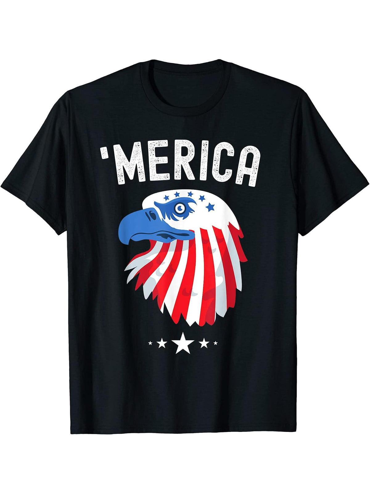 Bald Eagle - 'Merica - Fourth of July - American Flag T-Shirt 180G 100% Cotton Printed Round Neck Short-Sleeve T-Shirt, Gifts for Men Dad Husband Grandpa, S-XXXL, Black