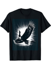 Bald Eagle And Statue Of Liberty T-Shirt 180G 100% Cotton Printed Round Neck Short-Sleeve T-Shirt, Gifts for Men Dad Husband Grandpa, S-XXXL, Black