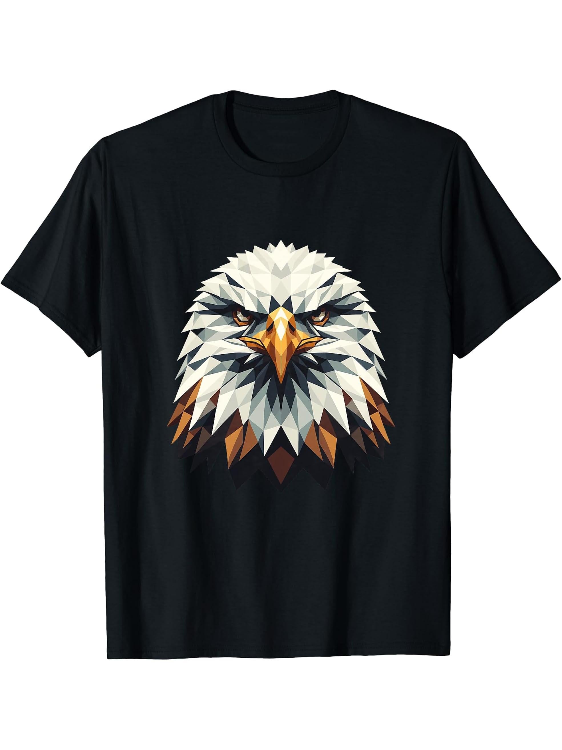 Geometric Art Bald Eagle Bald Eagles T-Shirt 180G 100% Cotton Printed Round Neck Short-Sleeve T-Shirt, Gifts for Men Dad Husband Grandpa, S-XXXL, Black