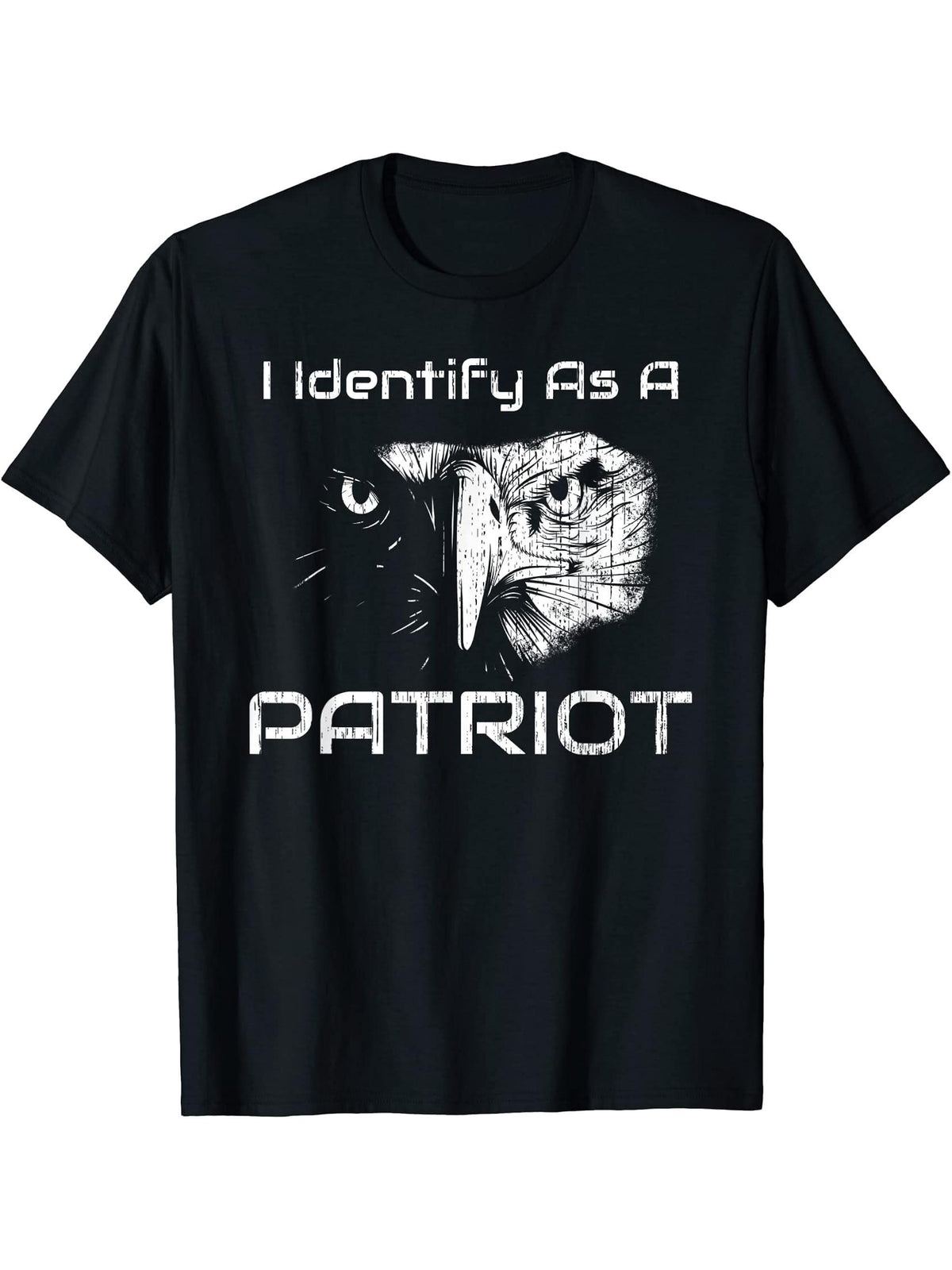 I Identify As A Patriot American Pride Bald Eagle T-Shirt 180G 100% Cotton Printed Round Neck Short-Sleeve T-Shirt, Gifts for Men Dad Husband Grandpa, S-XXXL, Black