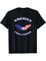 America Bald Eagle Flag USA - Pride & Freedom Patriot T-Shirt 180G 100% Cotton Printed Round Neck Short-Sleeve T-Shirt, Gifts for Men Dad Husband Grandpa, S-XXXL, Black