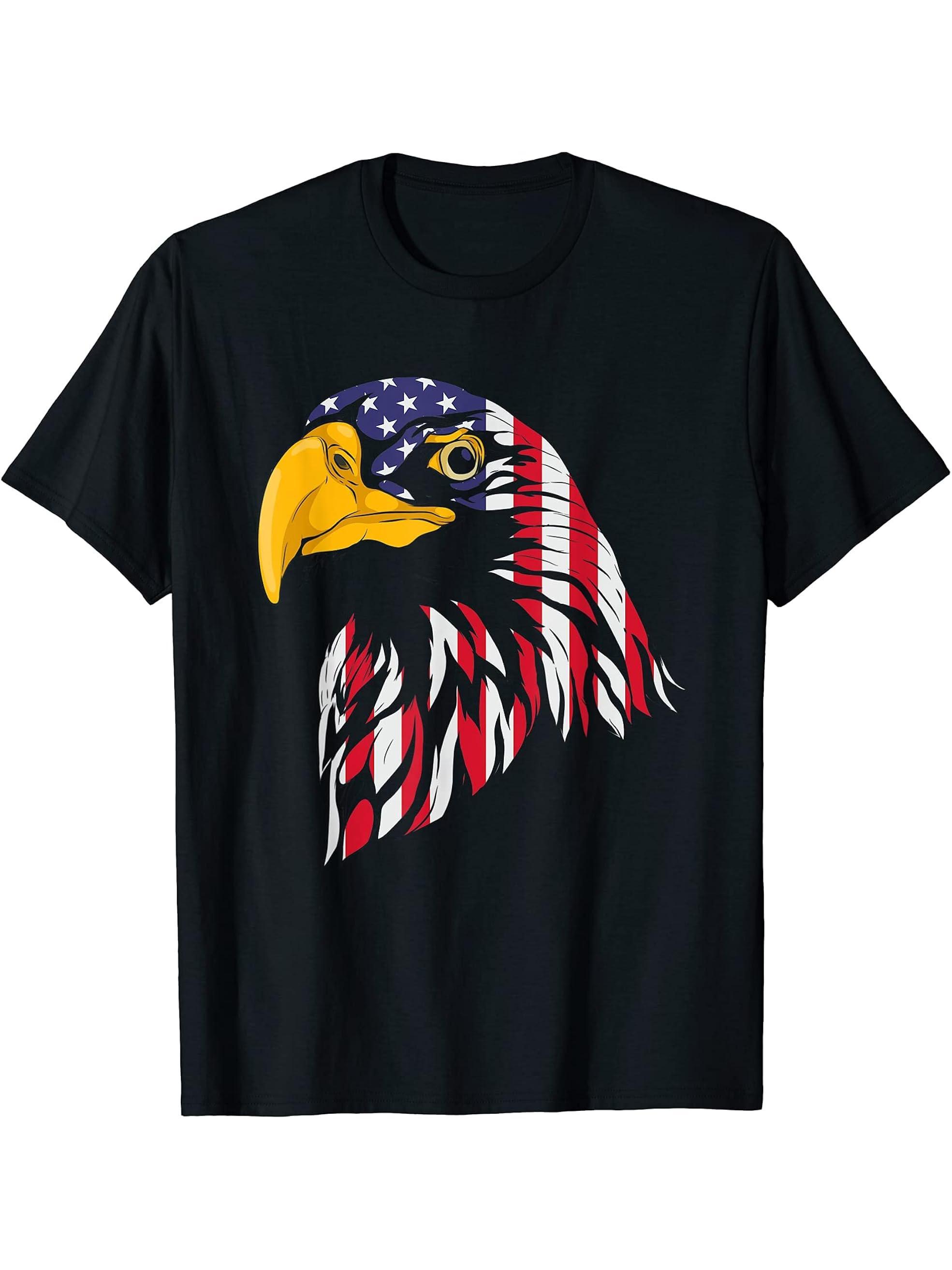 Freedom Patriotic American Bald Eagle US Flag Liberty Eagle T-Shirt 180G 100% Cotton Printed Round Neck Short-Sleeve T-Shirt, Gifts for Men Dad Husband Grandpa, S-XXXL, Black