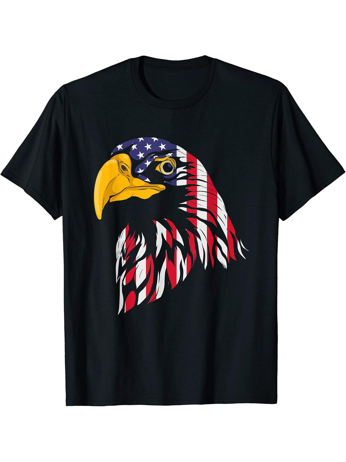 Freedom Patriotic American Bald Eagle US Flag Liberty Eagle T-Shirt 180G 100% Cotton Printed Round Neck Short-Sleeve T-Shirt, Gifts for Men Dad Husband Grandpa, S-XXXL, Black