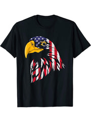 Freedom Patriotic American Bald Eagle US Flag Liberty Eagle T-Shirt 180G 100% Cotton Printed Round Neck Short-Sleeve T-Shirt, Gifts for Men Dad Husband Grandpa, S-XXXL, Black