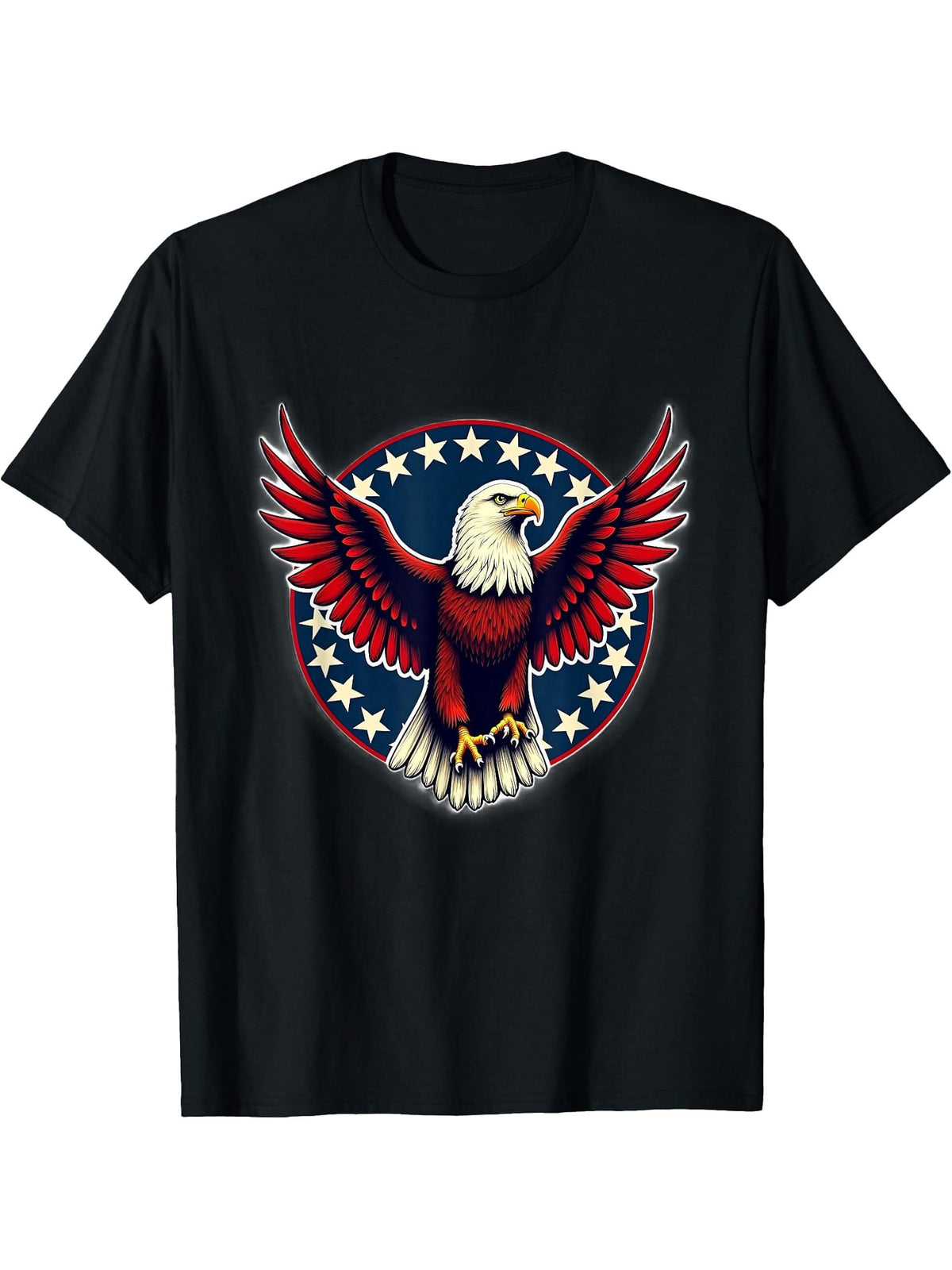 Cool Bald Eagle American Patriotic Man Funny Tee T-Shirt 180G 100% Cotton Printed Round Neck Short-Sleeve T-Shirt, Gifts for Men Dad Husband Grandpa, S-XXXL, Black