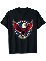 Cool Bald Eagle American Patriotic Man Funny Tee T-Shirt 180G 100% Cotton Printed Round Neck Short-Sleeve T-Shirt, Gifts for Men Dad Husband Grandpa, S-XXXL, Black
