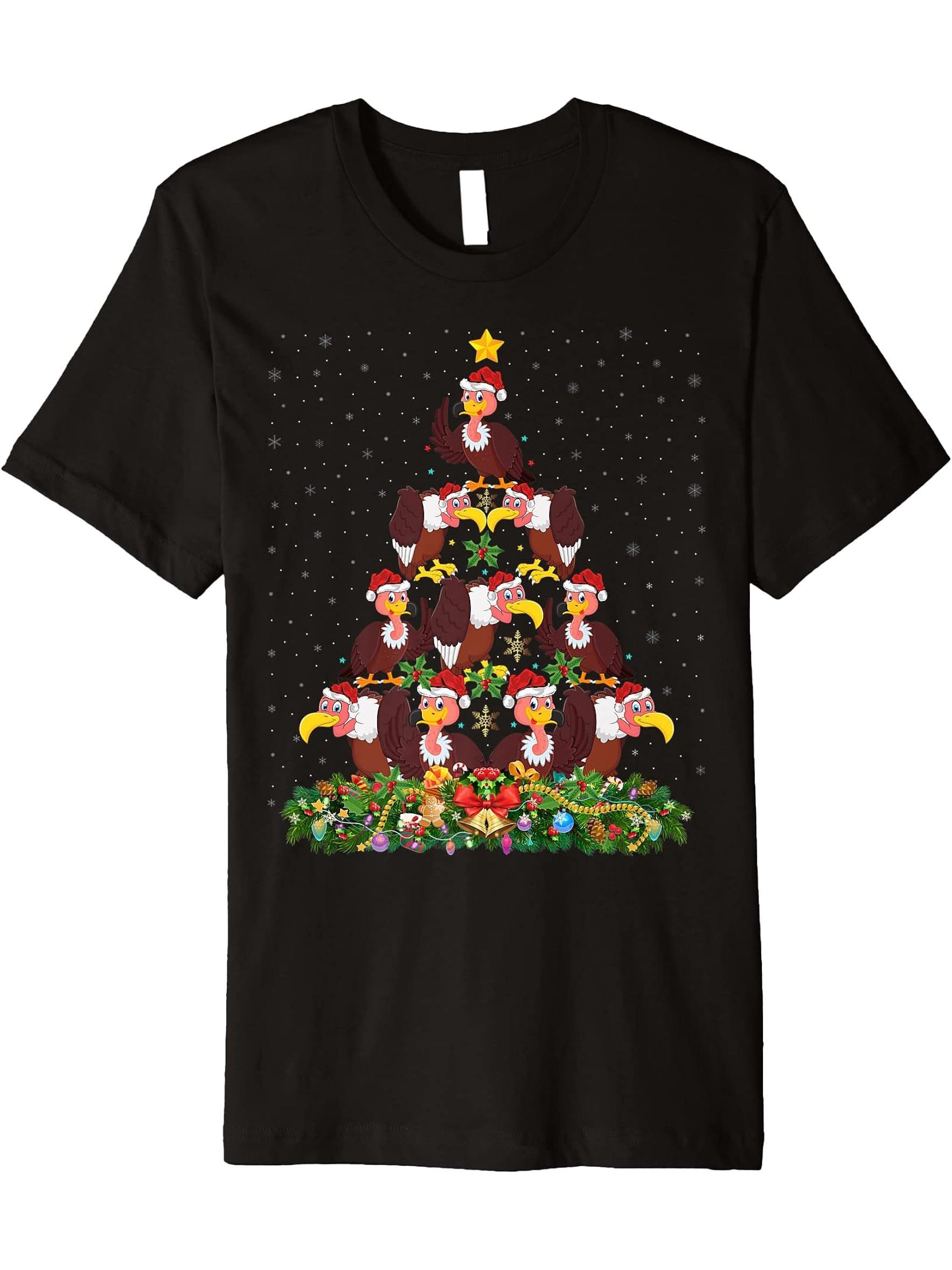 Funny Bald Eagle Bird Lover Santa Bald Eagle Christmas Tree Premium T-Shirt 180G 100% Cotton Printed Round Neck Short-Sleeve T-Shirt, Gifts for Men Dad Husband Grandpa, S-XXXL, Black