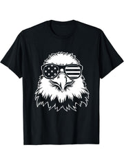 bald eagle american flag shirt 4th Of July T-Shirt 180G 100% Cotton Printed Round Neck Short-Sleeve T-Shirt, Gifts for Men Dad Husband Grandpa, S-XXXL, Black