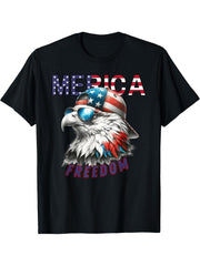Merica Freedom w American Bald Eagle in baseball cap T-Shirt 180G 100% Cotton Printed Round Neck Short-Sleeve T-Shirt, Gifts for Men Dad Husband Grandpa, S-XXXL, Black