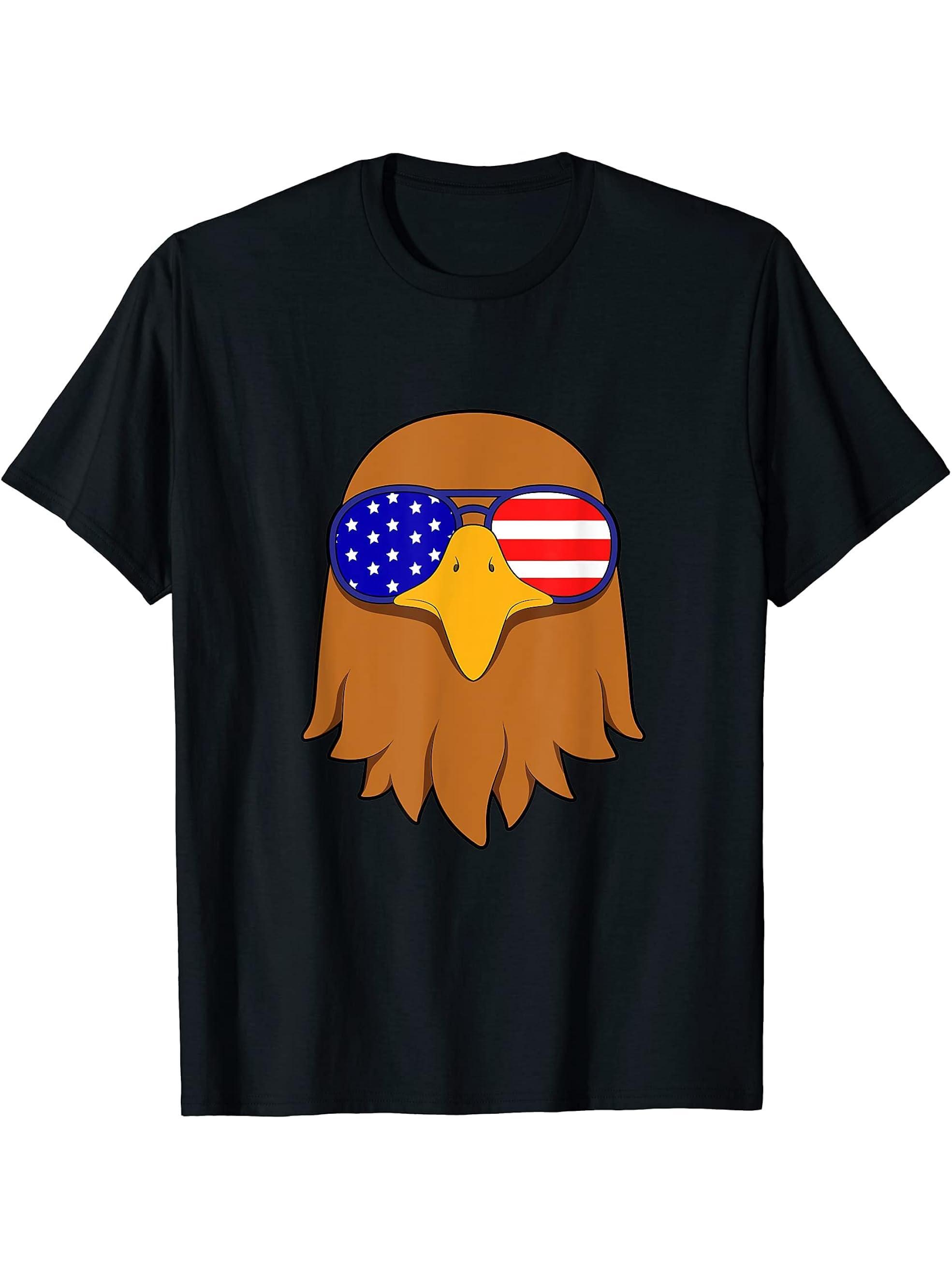 Patriotic Merica Bald Eagle Mullet - of Freedom 4th of July T-Shirt 180G 100% Cotton Printed Round Neck Short-Sleeve T-Shirt, Gifts for Men Dad Husband Grandpa, S-XXXL, Black