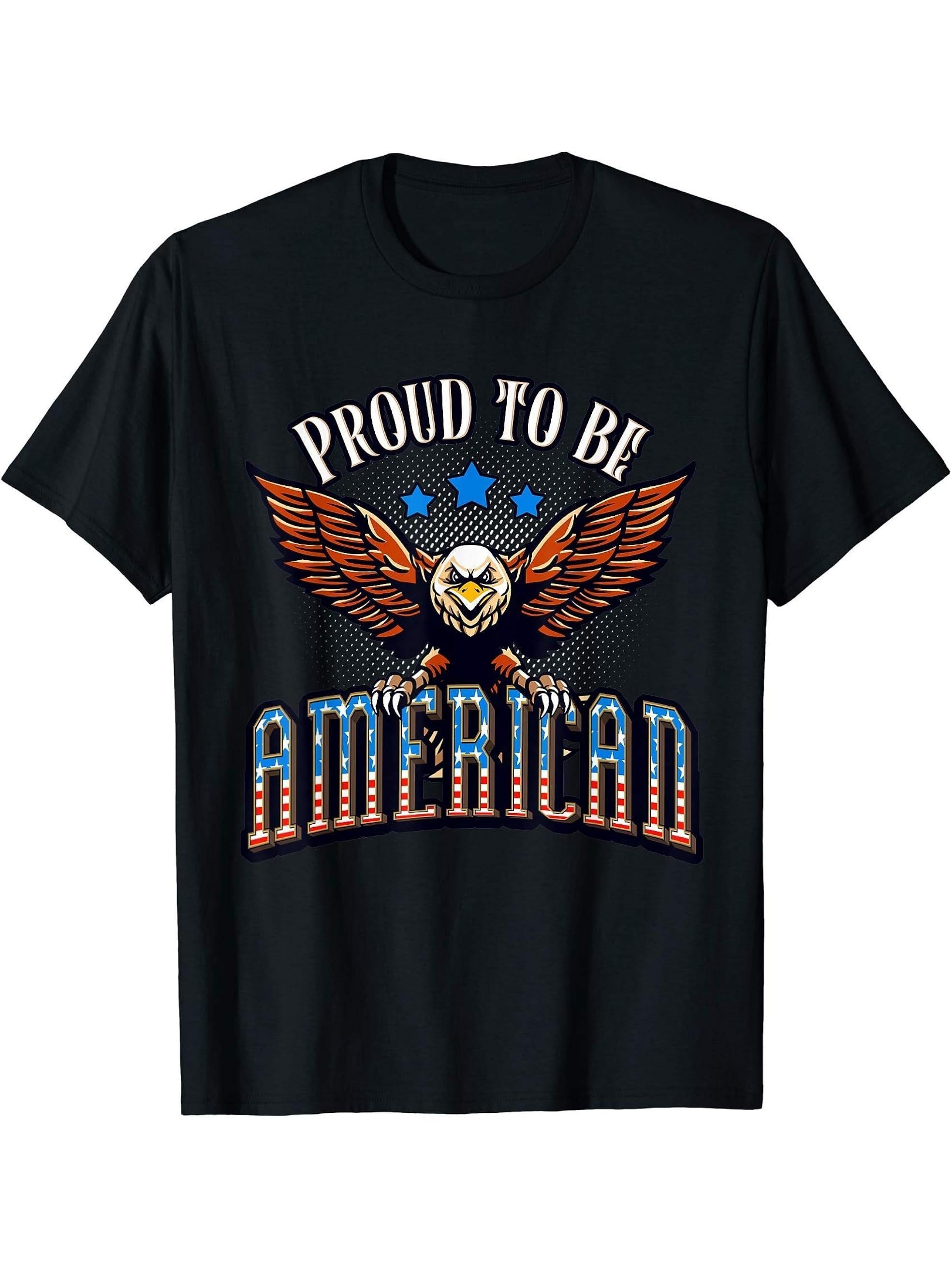 Proud American Patriotism USA Bald Eagle Patriot T-Shirt 180G 100% Cotton Printed Round Neck Short-Sleeve T-Shirt, Gifts for Men Dad Husband Grandpa, S-XXXL, Black