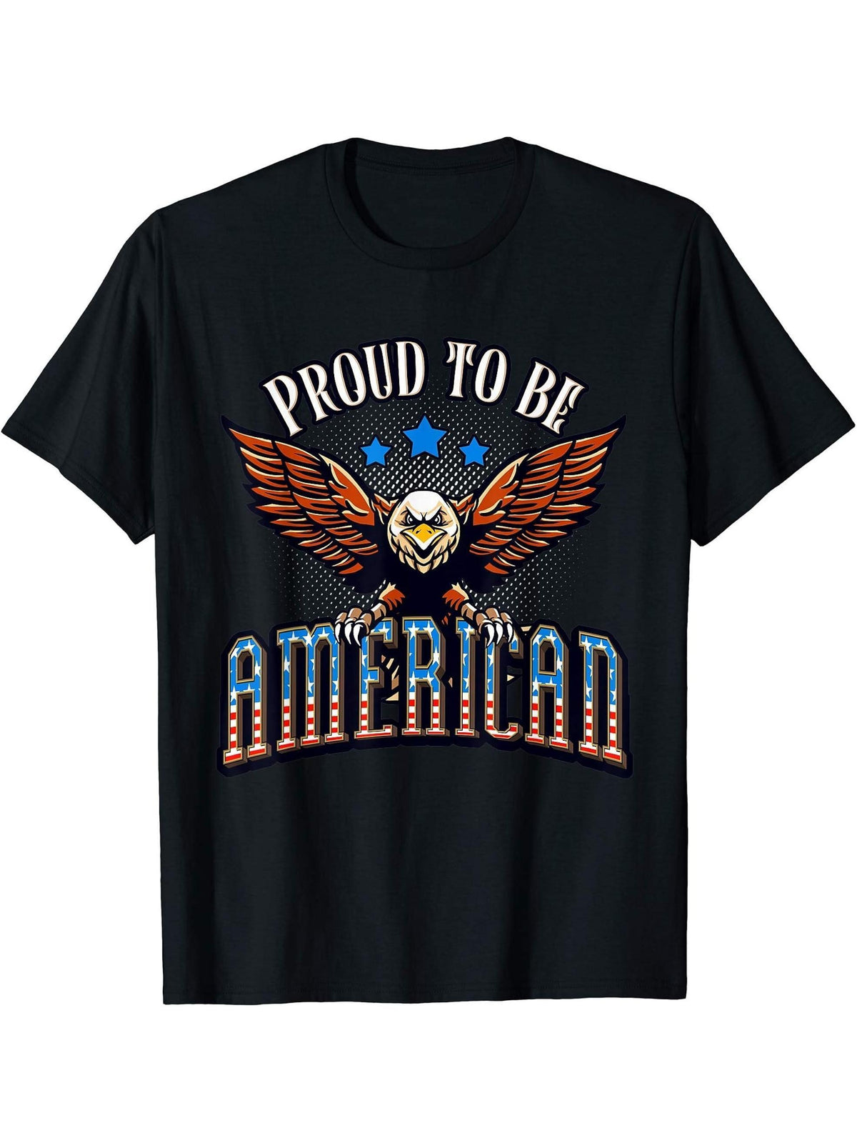 Proud American Patriotism USA Bald Eagle Patriot T-Shirt 180G 100% Cotton Printed Round Neck Short-Sleeve T-Shirt, Gifts for Men Dad Husband Grandpa, S-XXXL, Black