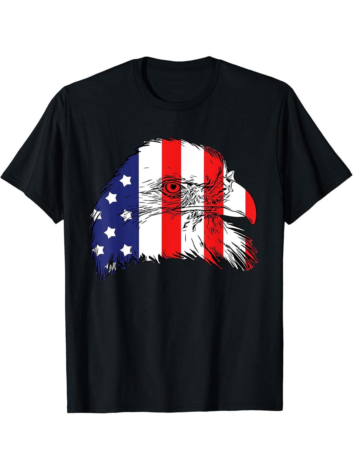 American Flag Face from Bald Eagle National Animal Patriotic T-Shirt 180G 100% Cotton Printed Round Neck Short-Sleeve T-Shirt, Gifts for Men Dad Husband Grandpa, S-XXXL, Black