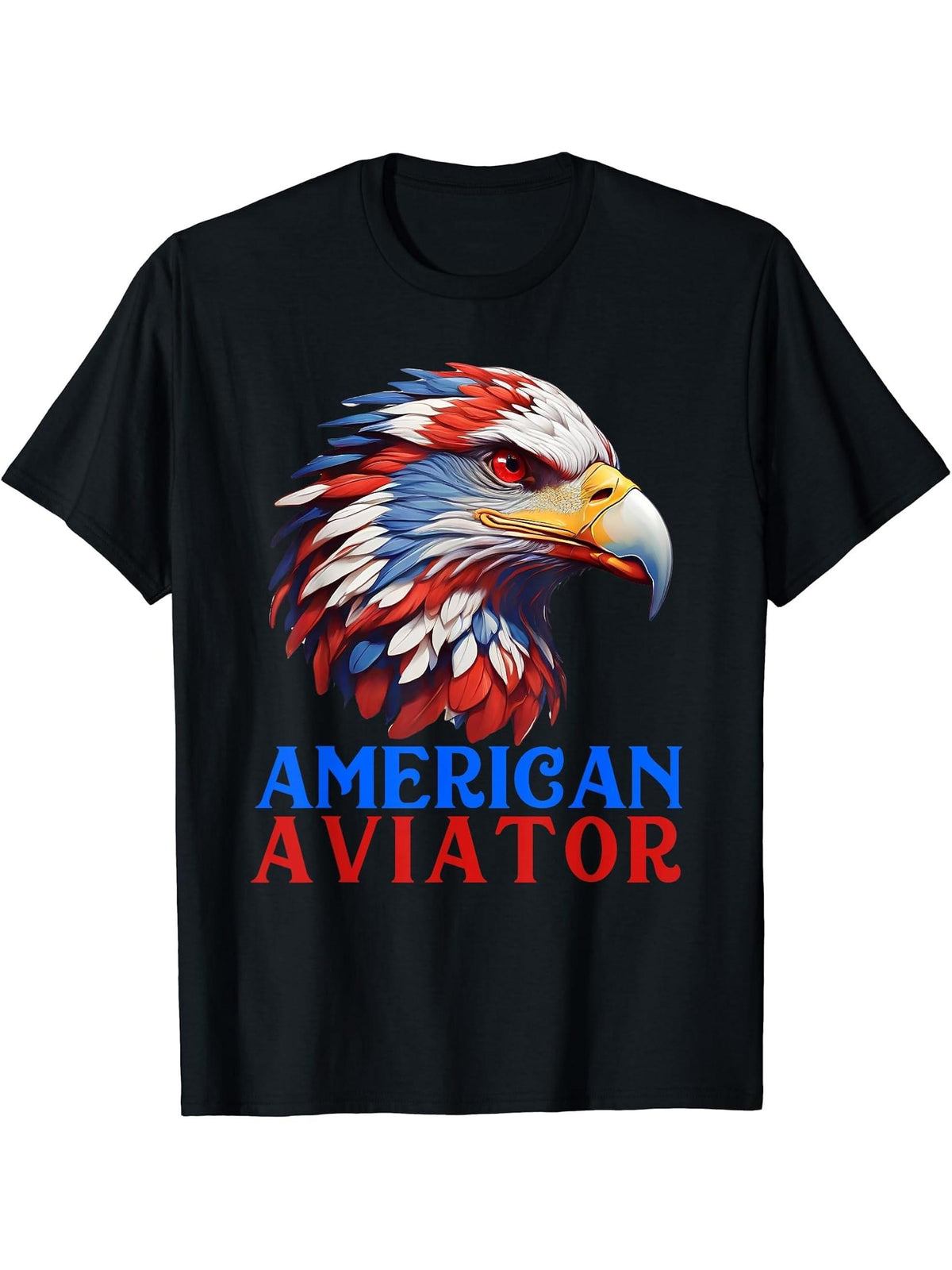 American Aviator, Patriotic American Bald Eagle T-Shirt 180G 100% Cotton Printed Round Neck Short-Sleeve T-Shirt, Gifts for Men Dad Husband Grandpa, S-XXXL, Black