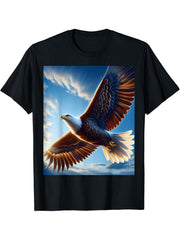 Digital Bald Eagle In Flight T-Shirt 180G 100% Cotton Printed Round Neck Short-Sleeve T-Shirt, Gifts for Men Dad Husband Grandpa, S-XXXL, Black