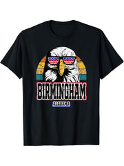 Birmingham Alabama USA American Flag Men Women Bald Eagle T-Shirt 180G 100% Cotton Printed Round Neck Short-Sleeve T-Shirt, Gifts for Men Dad Husband Grandpa, S-XXXL, Black