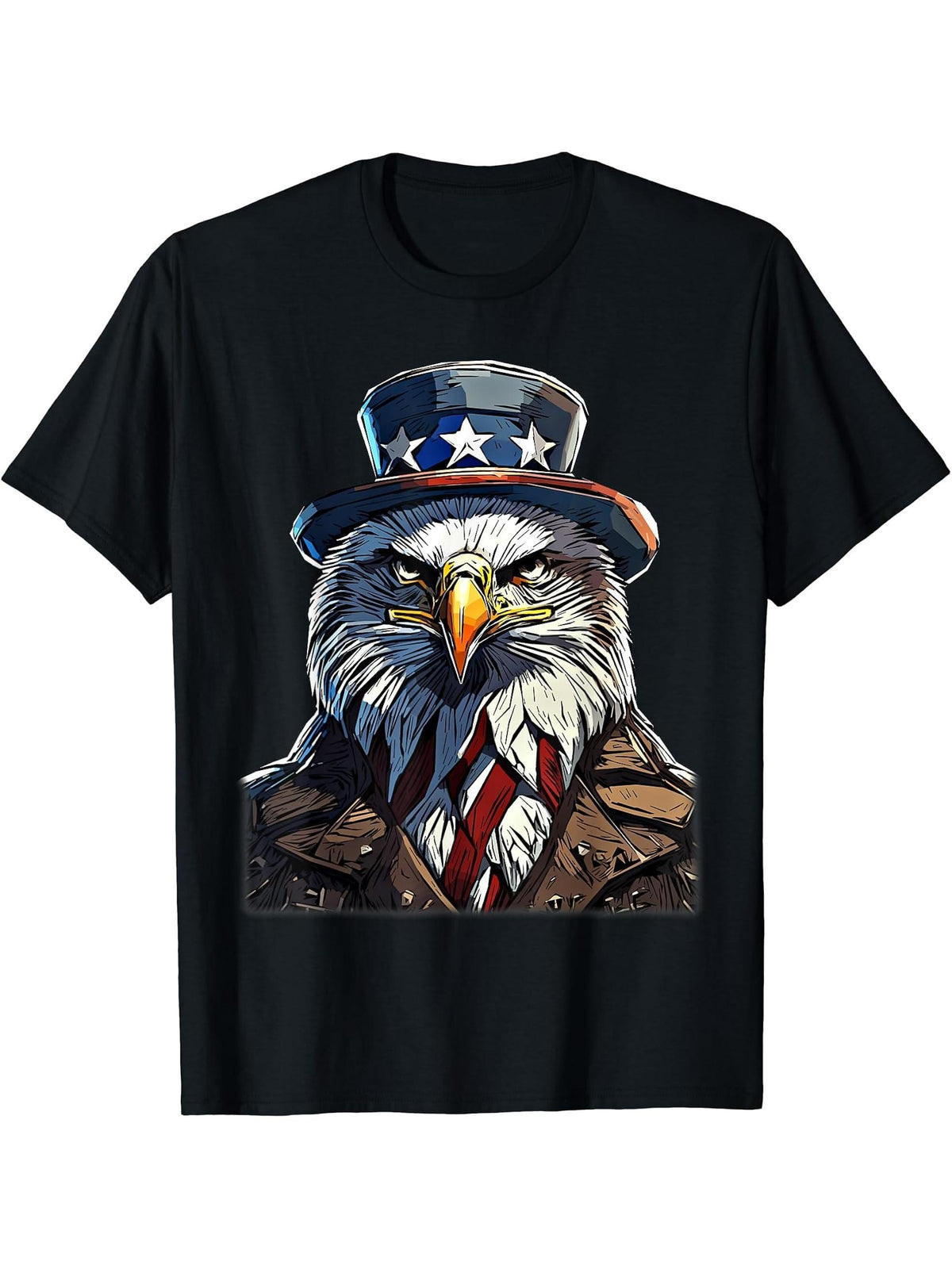 American Meme Bald Eagle Patriotic Bird Flag Lincoln Hat T-Shirt 180G 100% Cotton Printed Round Neck Short-Sleeve T-Shirt, Gifts for Men Dad Husband Grandpa, S-XXXL, Black