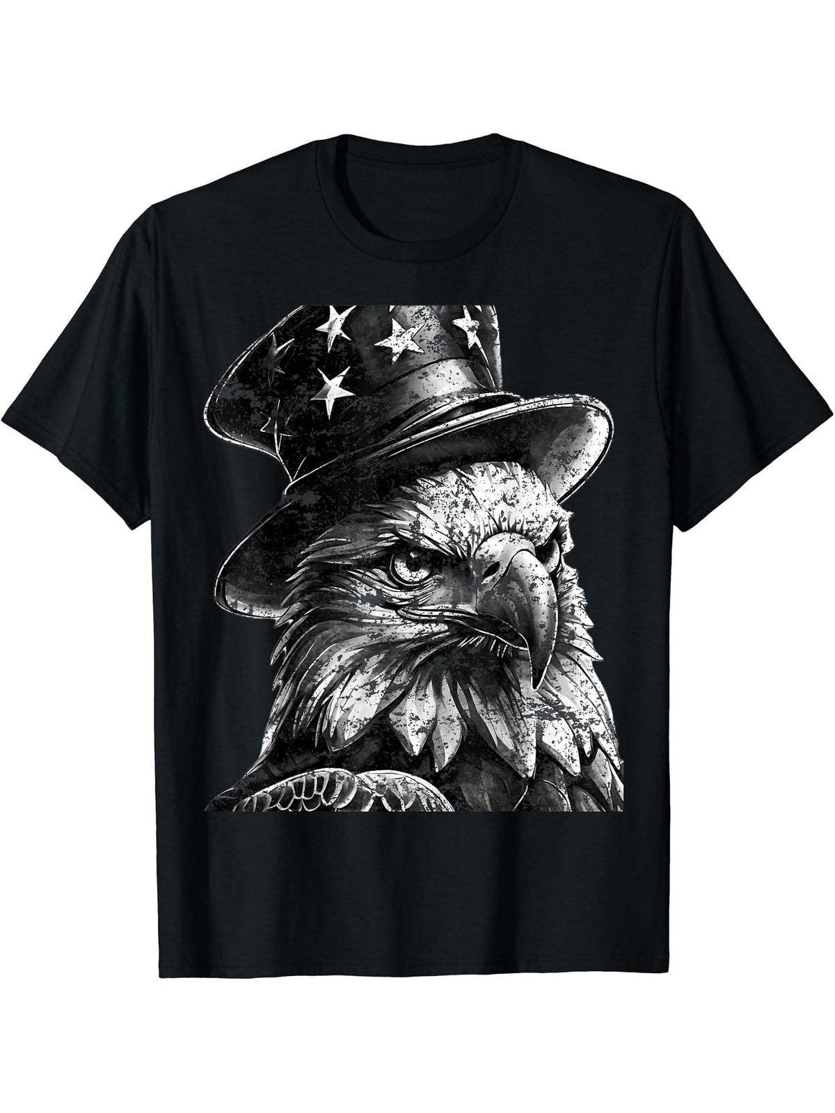 American Meme Bald Eagle Patriotic Bird Flag Lincoln Hat T-Shirt 180G 100% Cotton Printed Round Neck Short-Sleeve T-Shirt, Gifts for Men Dad Husband Grandpa, S-XXXL, Black