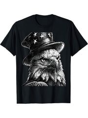 American Meme Bald Eagle Patriotic Bird Flag Lincoln Hat T-Shirt 180G 100% Cotton Printed Round Neck Short-Sleeve T-Shirt, Gifts for Men Dad Husband Grandpa, S-XXXL, Black