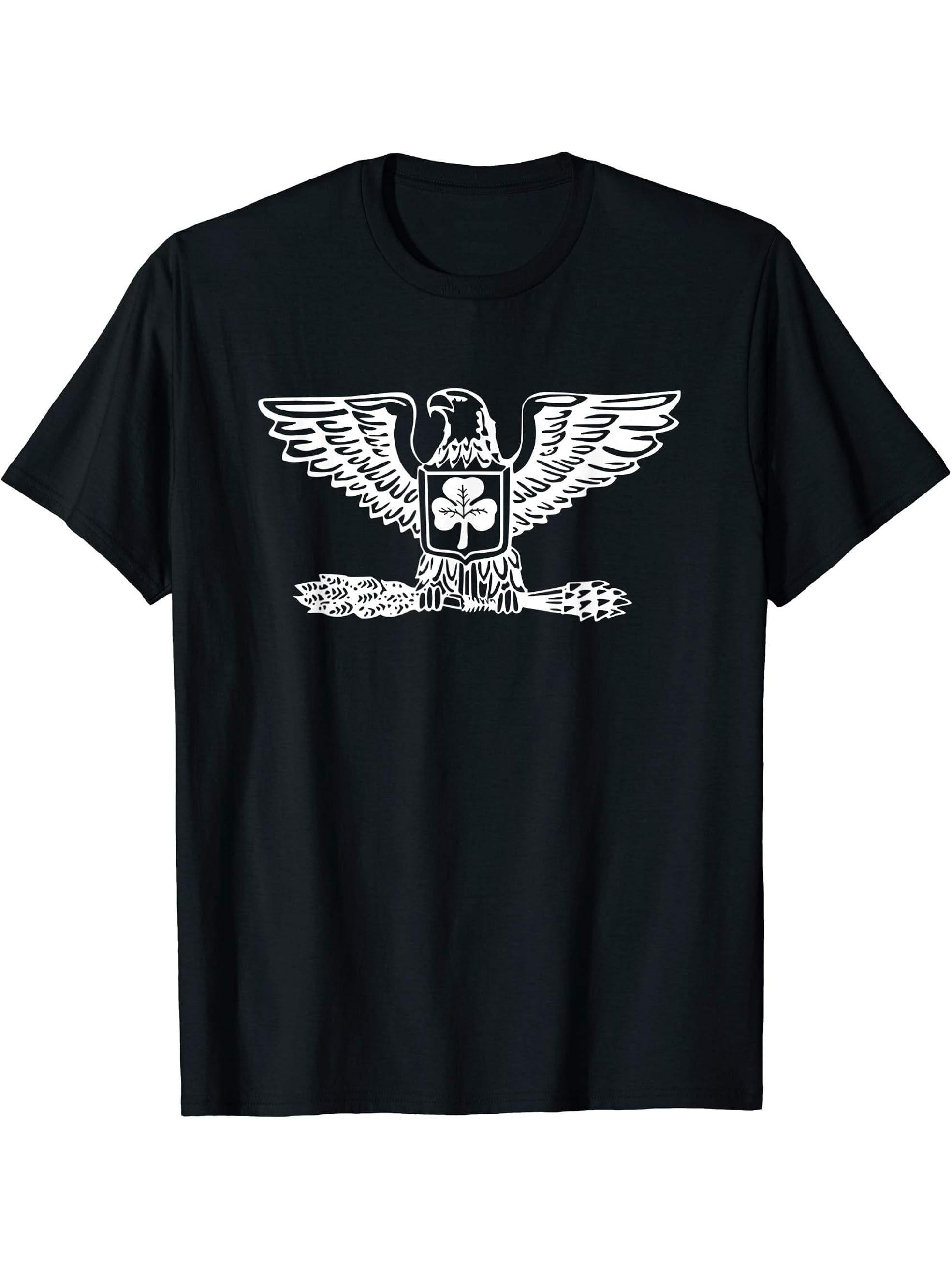 Irish American Crest - Bald Eagle Shamrock Three Leaf Clover T-Shirt 180G 100% Cotton Printed Round Neck Short-Sleeve T-Shirt, Gifts for Men Dad Husband Grandpa, S-XXXL, Black