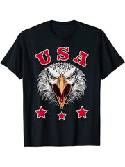 USA Patriotic Bald Eagle T-Shirt 180G 100% Cotton Printed Round Neck Short-Sleeve T-Shirt, Gifts for Men Dad Husband Grandpa, S-XXXL, Black
