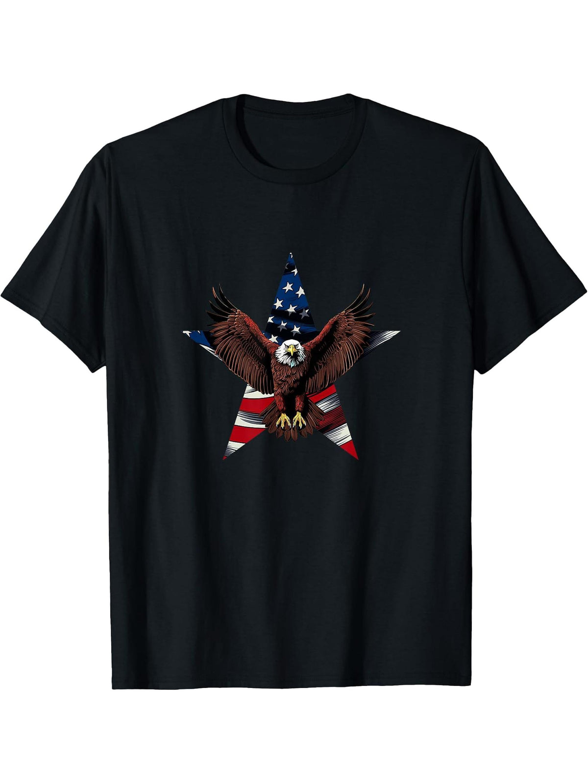 USA American Bald Eagle T-Shirt 180G 100% Cotton Printed Round Neck Short-Sleeve T-Shirt, Gifts for Men Dad Husband Grandpa, S-XXXL, Black