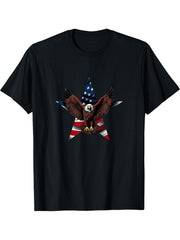 USA American Bald Eagle T-Shirt 180G 100% Cotton Printed Round Neck Short-Sleeve T-Shirt, Gifts for Men Dad Husband Grandpa, S-XXXL, Black