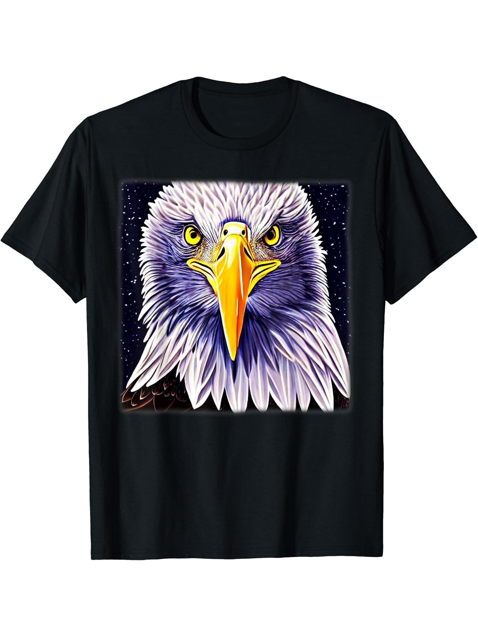 Bald Eagle American National Symbol Animal Patriotic Freedom T-Shirt 180G 100% Cotton Printed Round Neck Short-Sleeve T-Shirt, Gifts for Men Dad Husband Grandpa, S-XXXL, Black
