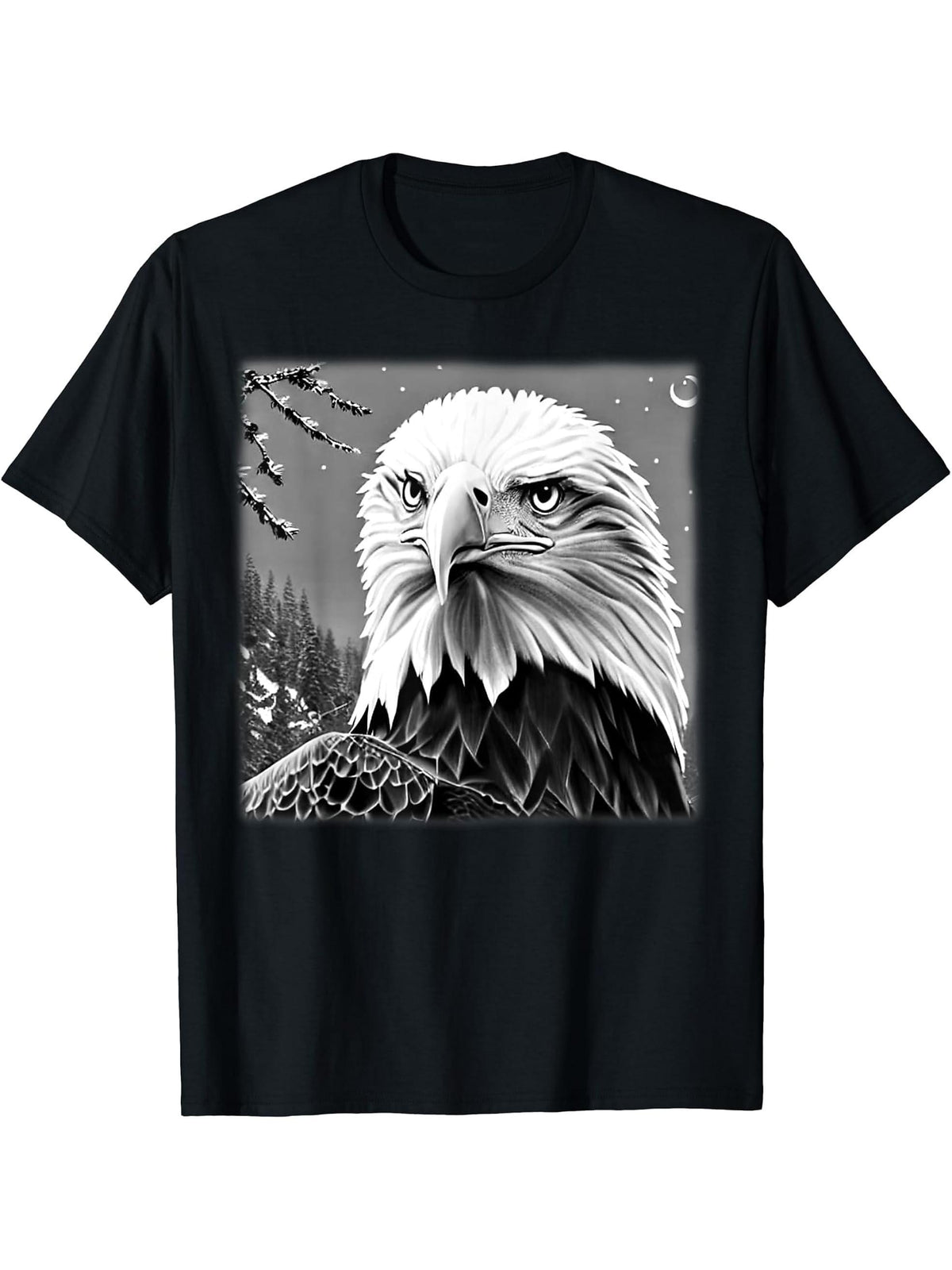 Bald Eagle American National Symbol Animal Patriotic Freedom T-Shirt 180G 100% Cotton Printed Round Neck Short-Sleeve T-Shirt, Gifts for Men Dad Husband Grandpa, S-XXXL, Black