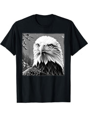 Bald Eagle American National Symbol Animal Patriotic Freedom T-Shirt 180G 100% Cotton Printed Round Neck Short-Sleeve T-Shirt, Gifts for Men Dad Husband Grandpa, S-XXXL, Black
