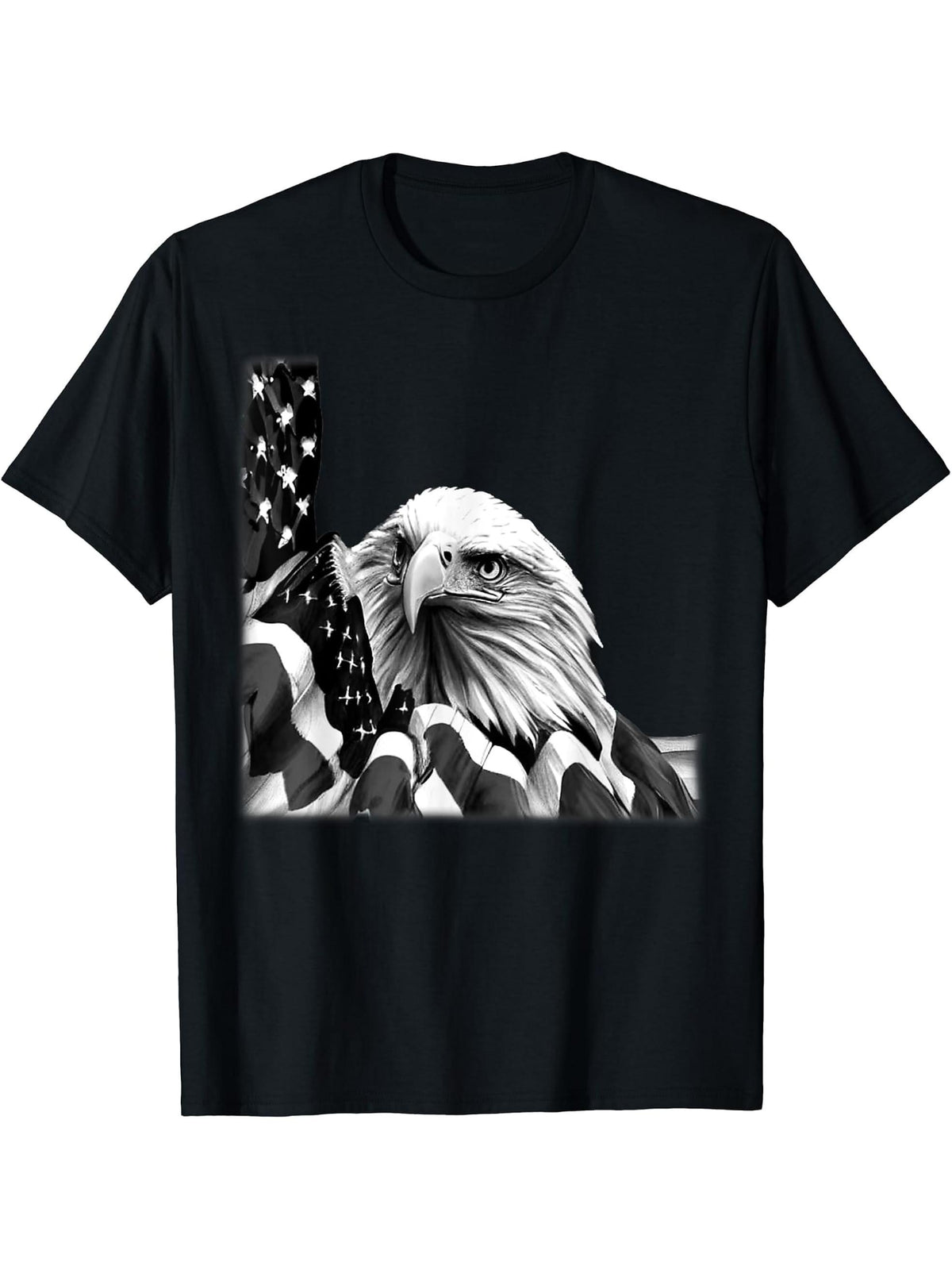 Bald Eagle American National Symbol Animal Patriotic Freedom T-Shirt 180G 100% Cotton Printed Round Neck Short-Sleeve T-Shirt, Gifts for Men Dad Husband Grandpa, S-XXXL, Black